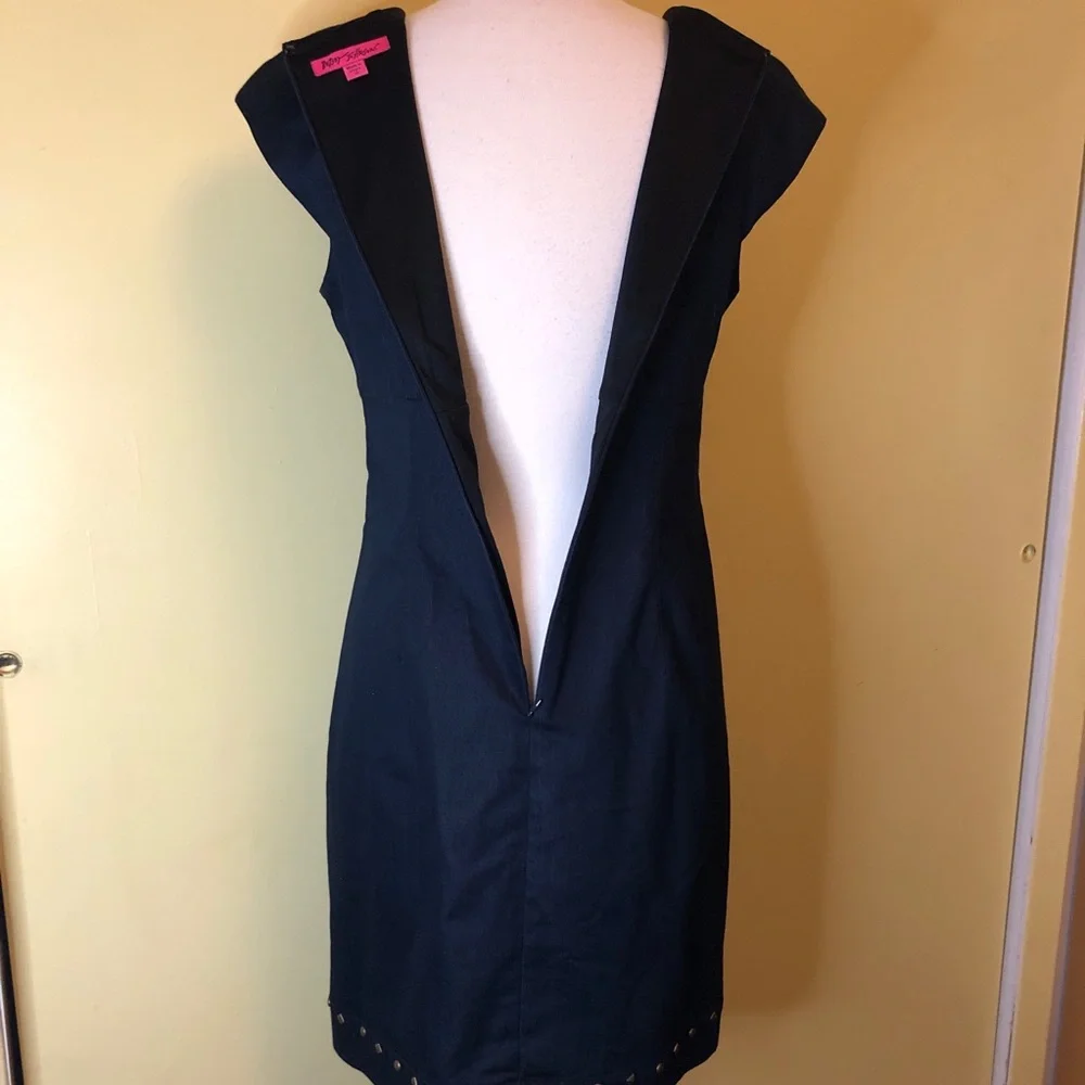 Betsey Johnson Dark Blue Denim Dress. Stud accents . Cap Sleeves. - Picture 7 of 9